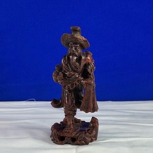 Vintage Asian Hardwood Carved Statue of Man 6.25” Tall